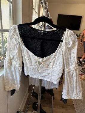 For Love & Lemons White Eyelet Crop Top